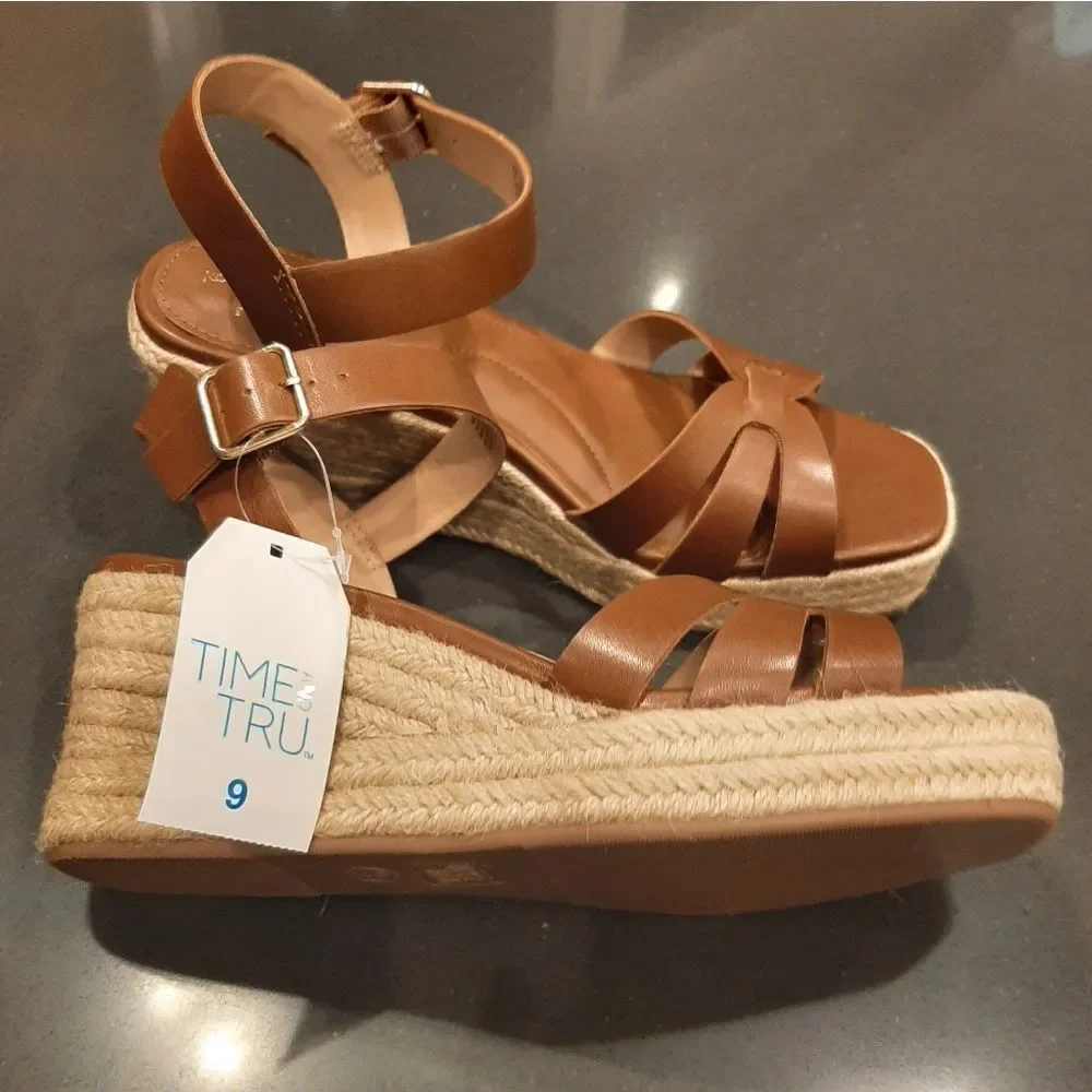 Espadrille Wedge Sandals Cognac By Time And True| Size 9 | NWT